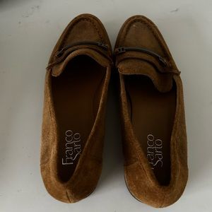 Franco Sarto Suede Caramel Brown Loafer women with silver buckle